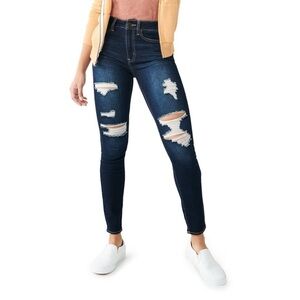 NWT SO High Rise Skinny Jeans Juniors Size 9 Dark Blue Distressed